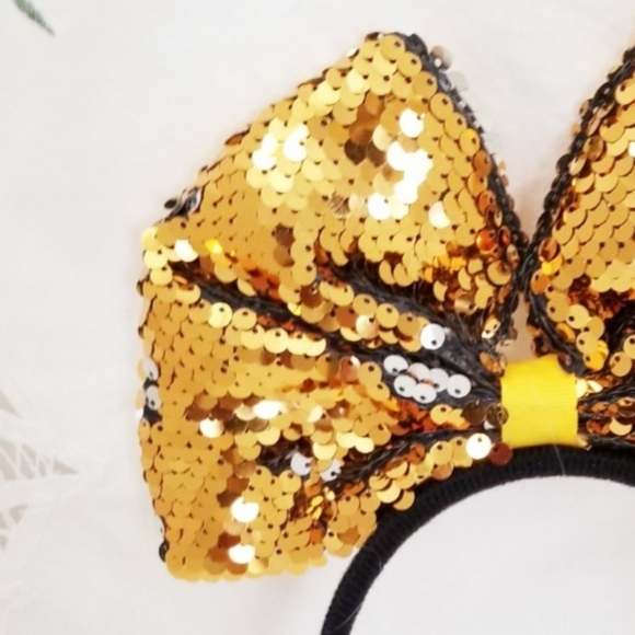 Minnie Gold Sequin Bow Kid's Headband. New - Picture 3 of 5